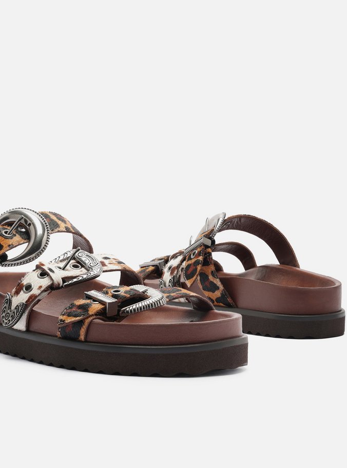 Sandália Papete Animal Print Tiras Maxi Fivelas