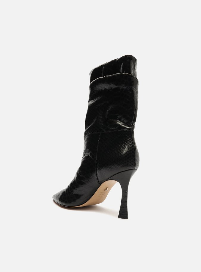 Bota Preta Snake Salto Alto Fino Slouchy