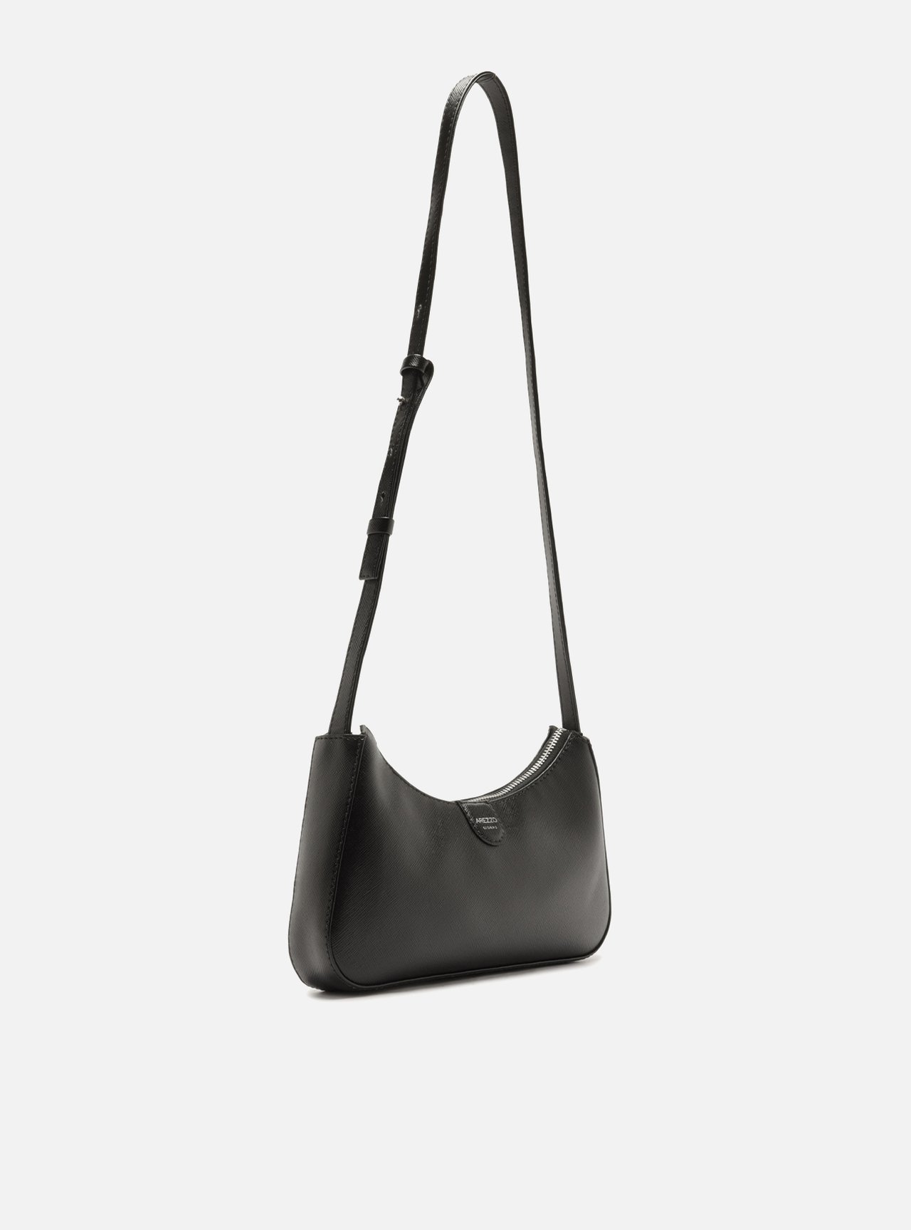 Bolsa Tiracolo Preta Pequena Granulada Metais — foto 5