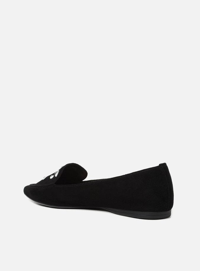 Mocassim Preto Couro Salto Rasteiro Strass