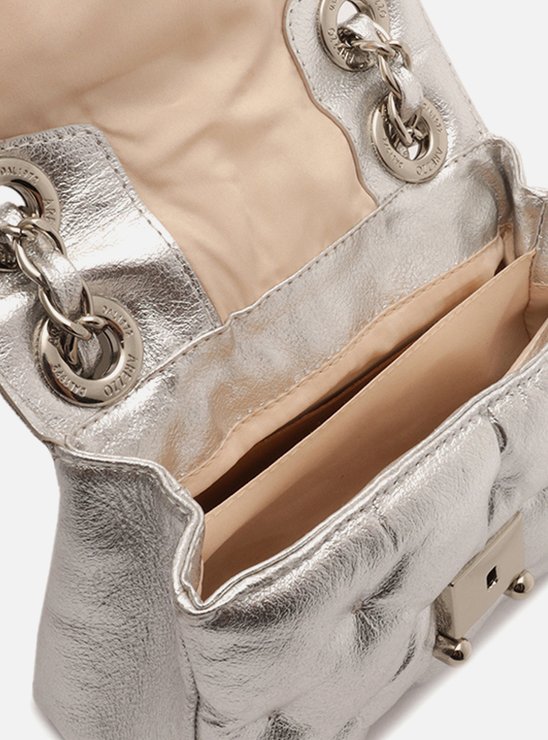 Bolsa Tiracolo Prata Couro Mizz Stone Pequena