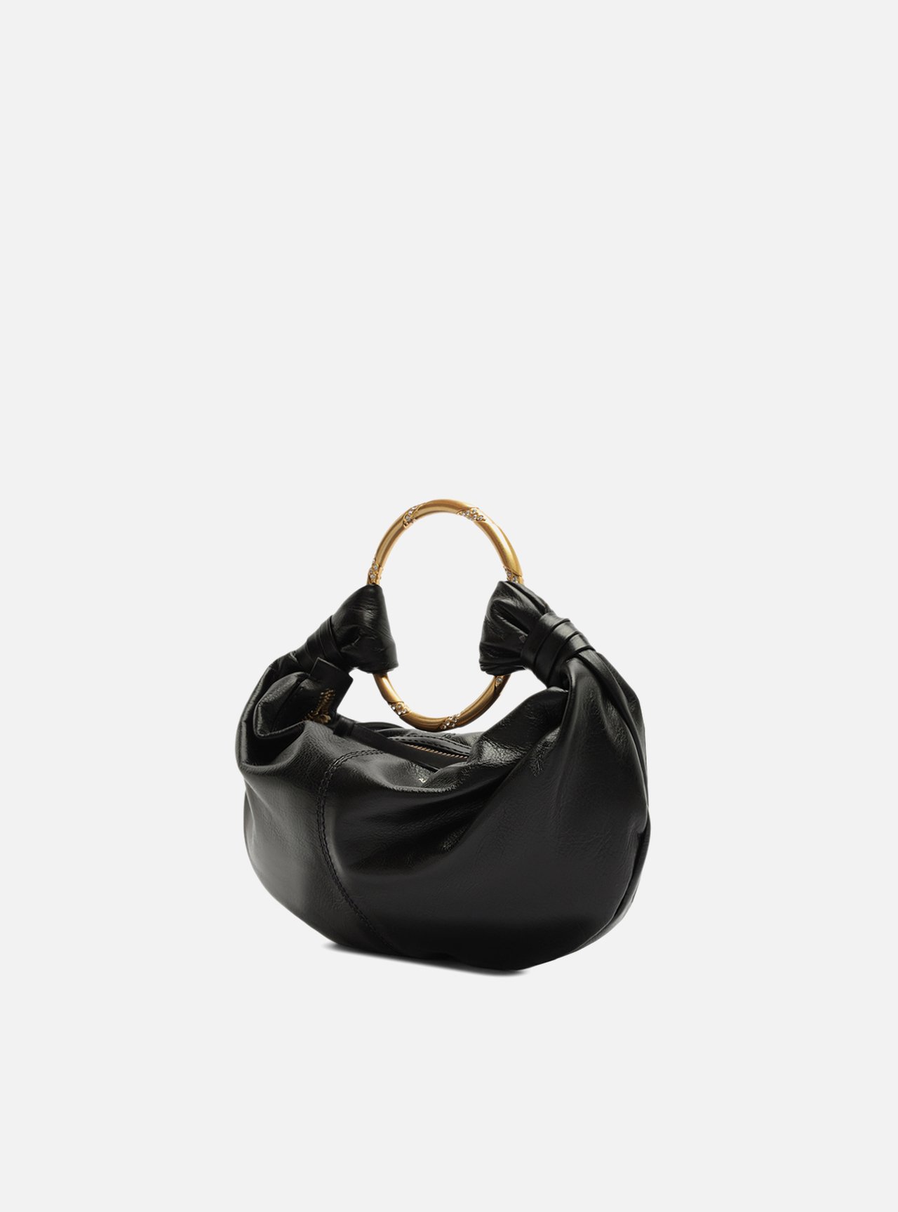 Bolsa Tiracolo Preta Couro Pequena Argola — foto 2