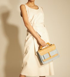 Bolsa Satchel Azul Ráfia Alana Média Bolsa Satchel Azul Ráfia Alana Média