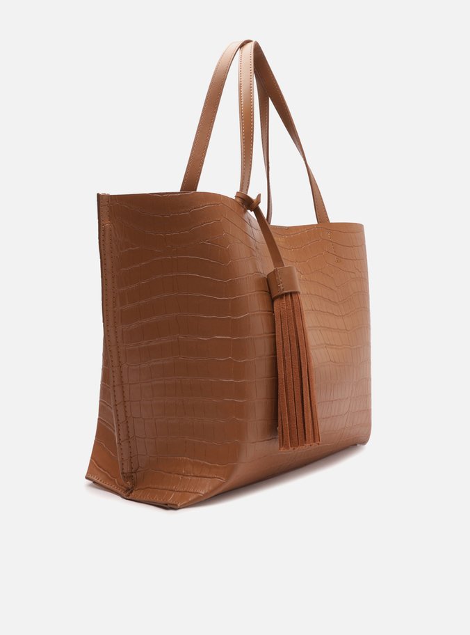 Bolsa Shopping Marrom Croco Grande Barbicacho