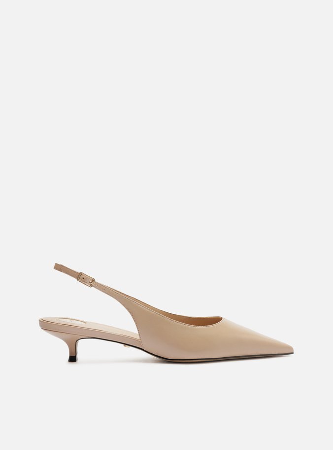 Scarpin Bege Couro Salto Kitten Slingback