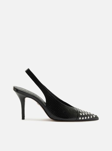Arezzo — Scarpin Preto Couro Salto Médio Tachas
