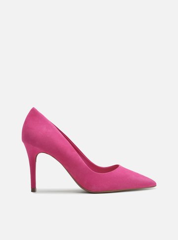 Scarpin Rosa Nobuck Salto Médio Fino Bico Fino