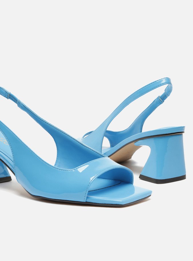 Sandália Azul Verniz Salto Bloco Slingback