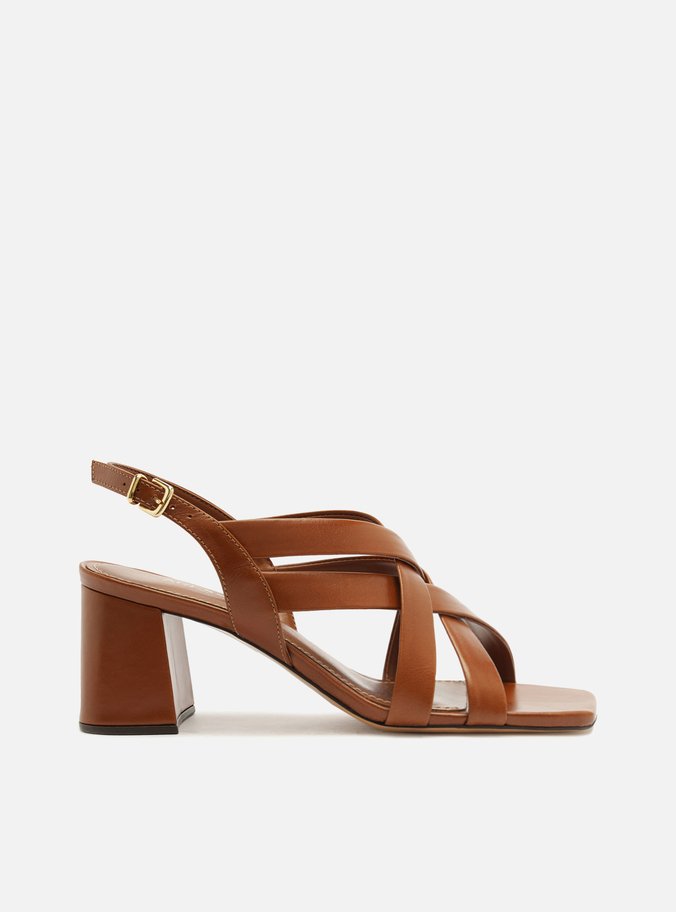 Sandália Marrom Couro Salto Bloco