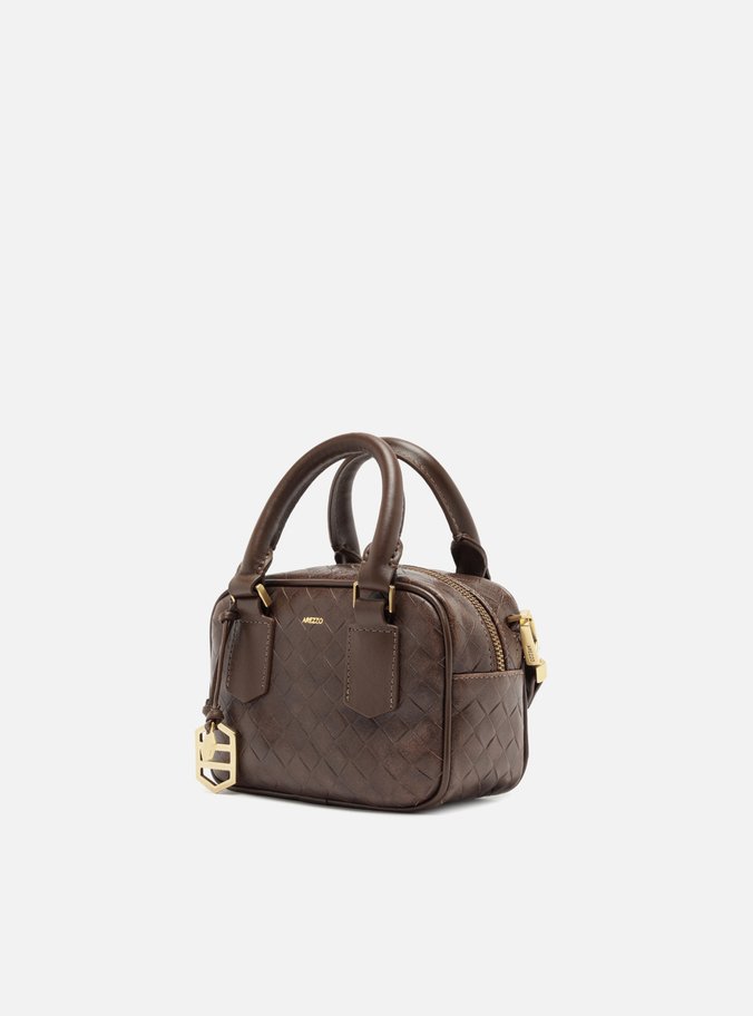 Bolsa Bowling Marrom Couro Tressê Pequena