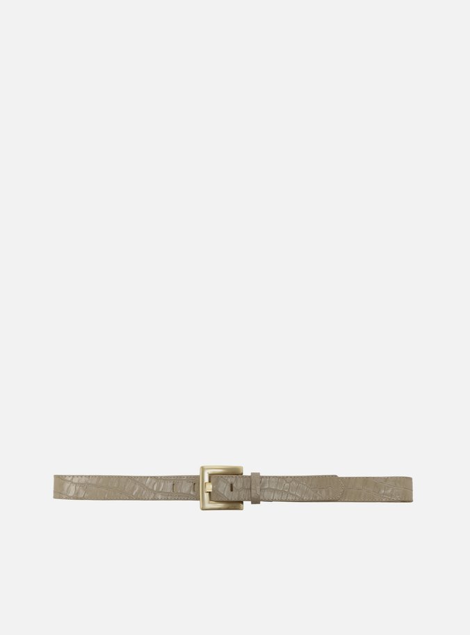 Cinto Cintura Cinza Couro Fivela Dourada Croco