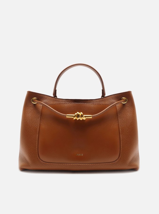 Bolsa Tote Marrom Couro Média Nó Metal