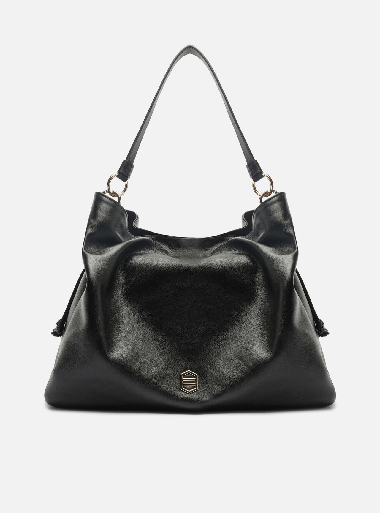Bolsa Hobo Preta Couro Grande Franzida — foto 1