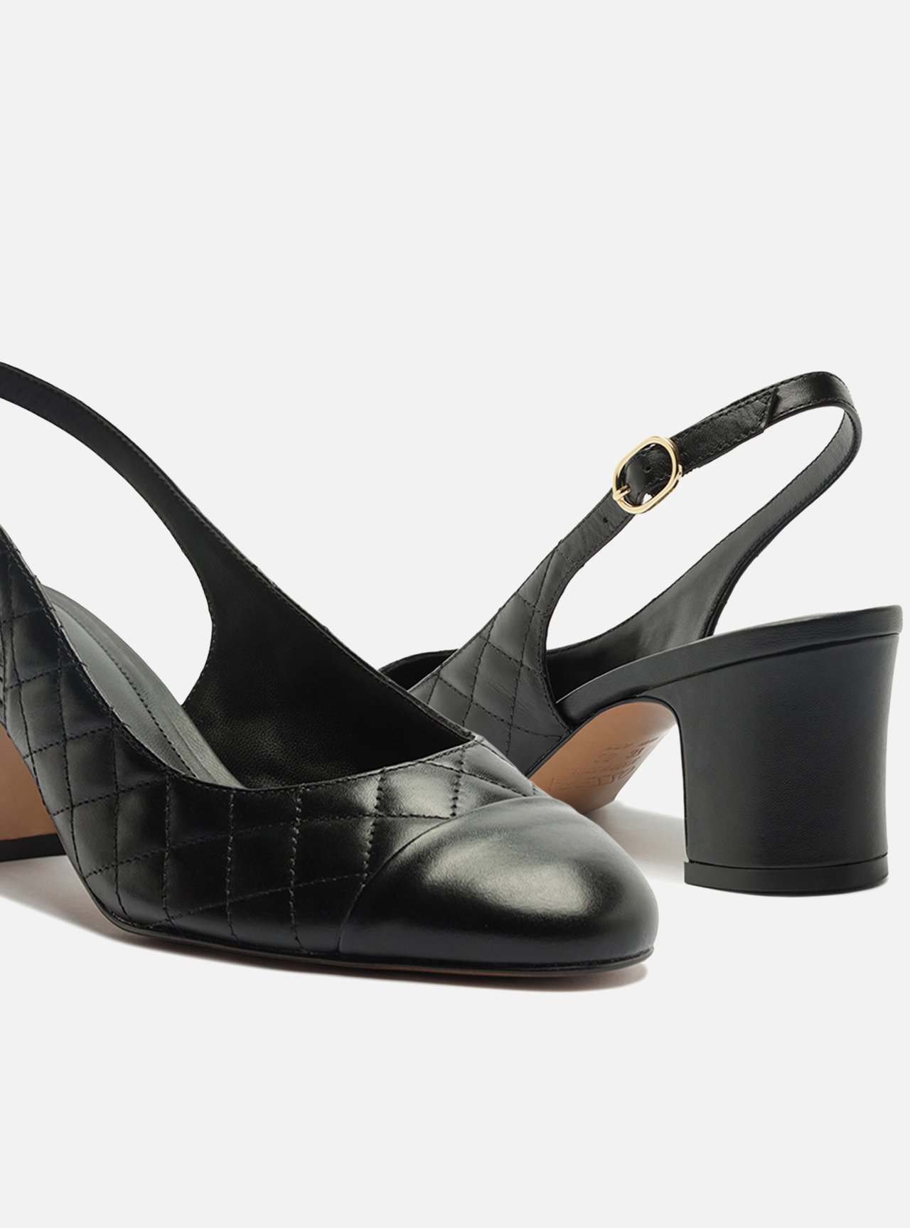 Scarpin Preto Couro Salto Bloco Fivela Slingback — foto 4