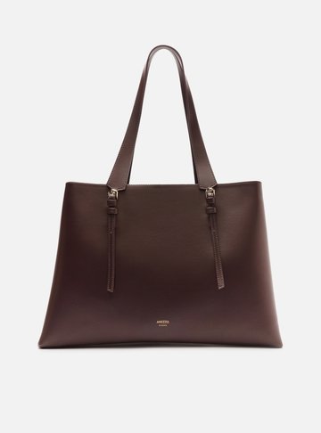 Bolsa Shopping Marrom Grande Alças Detalhe