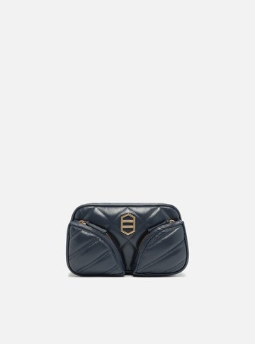 Bolsa Tiracolo Azul Couro Pequena Matelassê