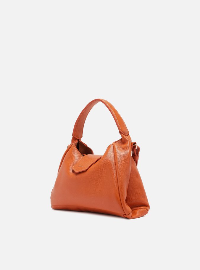 Bolsa Hobo Laranja Couro Média Lapela