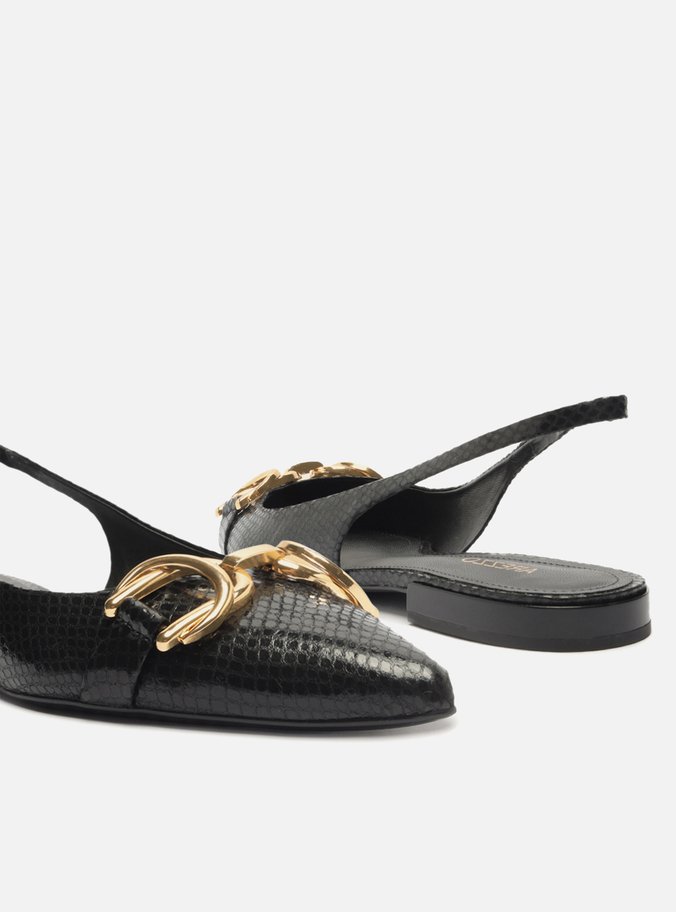 Sapatilha Preta Snake Bico Fino Slingback Bridão