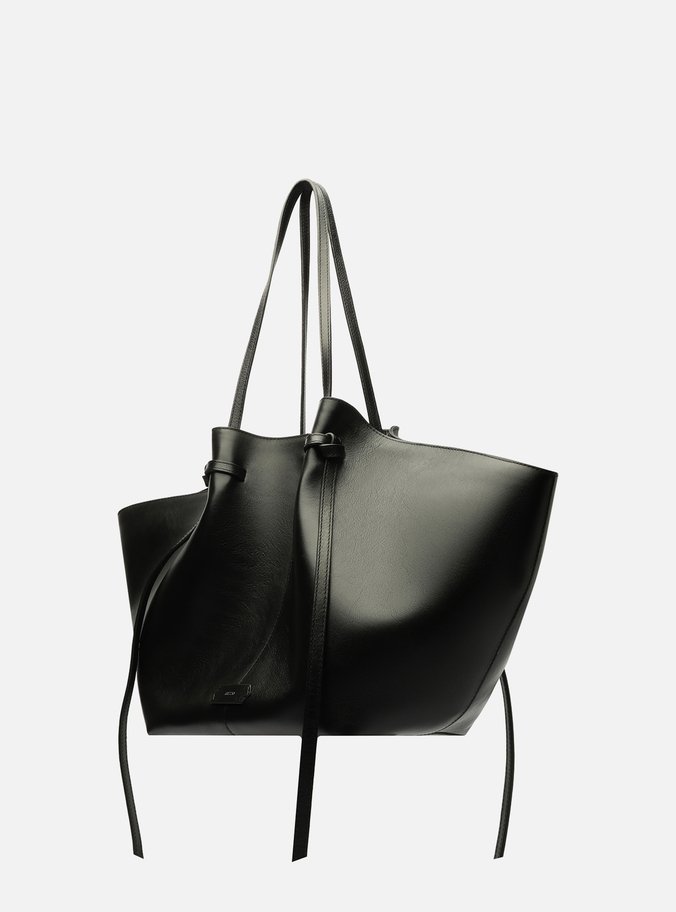 Bolsa Shopping Preta Couro Grande Soft Tiras