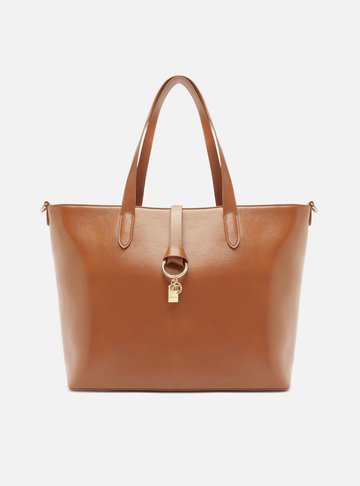 Arezzo — Bolsa Tote Marrom Claro Grande Metais
