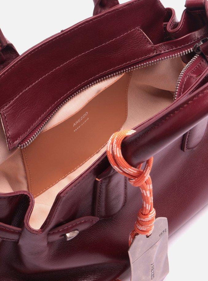 Bolsa Tote Vinho Couro Média Bag Charm Metal