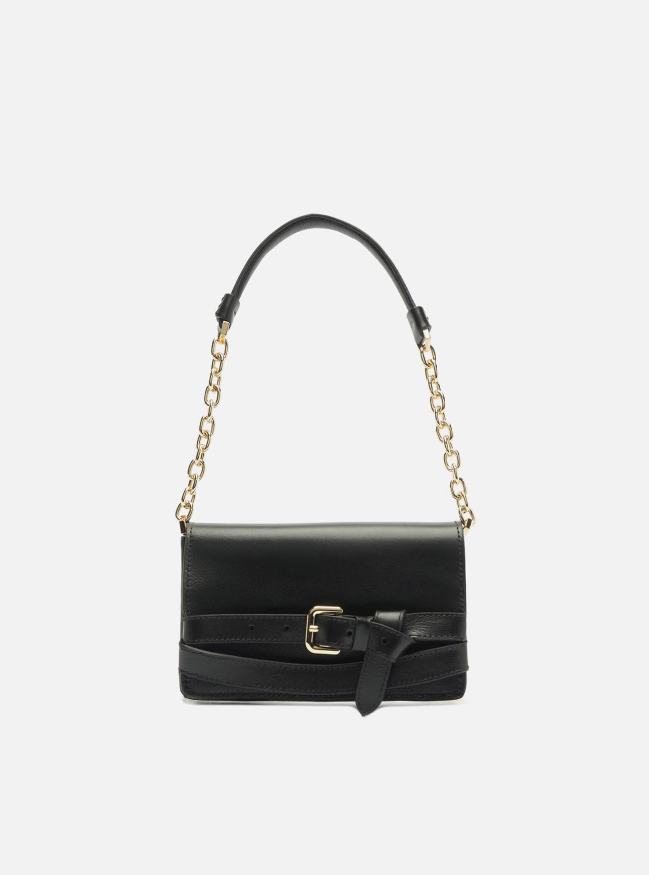 Bolsa Shoulder Preta Couro Pequena Tiras Fivela — foto 1
