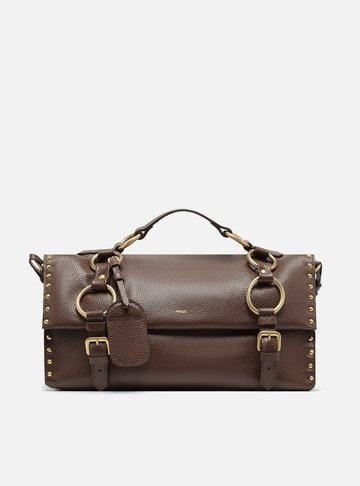 Bolsa Satchel Marrom Couro Cora Grande