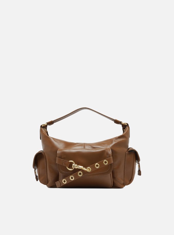 Bolsa Hobo Marrom Couro Média Tira Ilhós