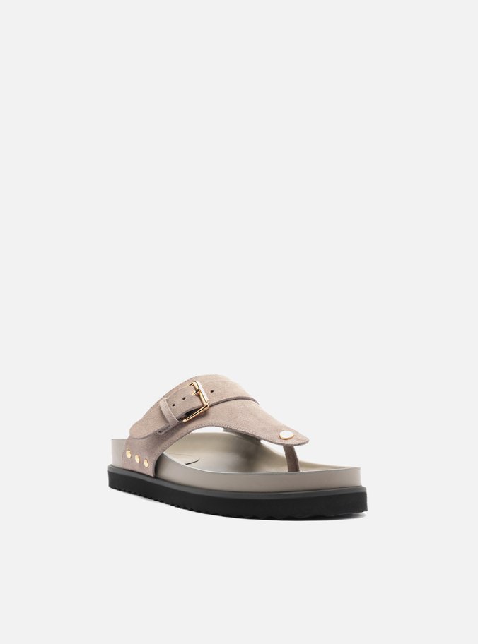 Sandália Papete Cinza Suede Tira Fivela