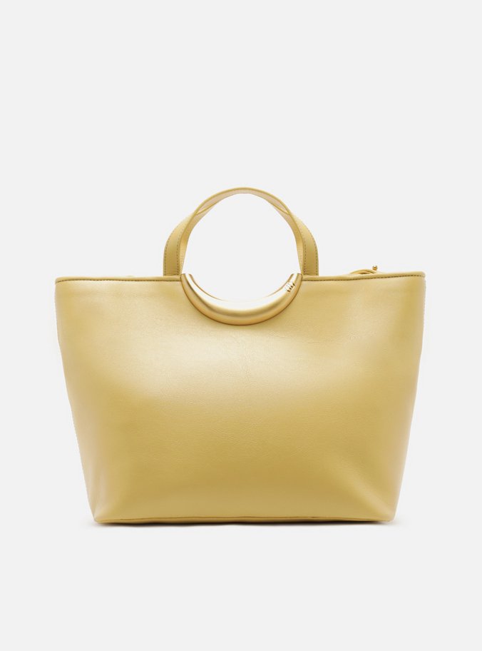 Bolsa Shopping Amarela Couro Grande Metal Bold