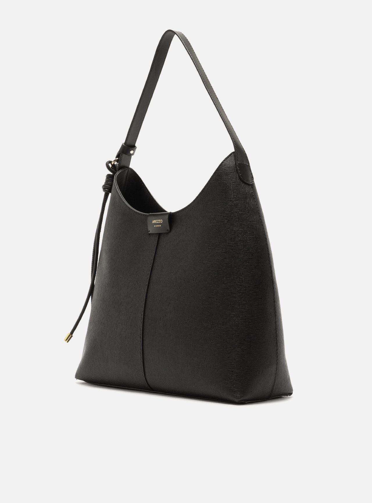 Bolsa Hobo Preta Grande Granulada Nó — foto 2