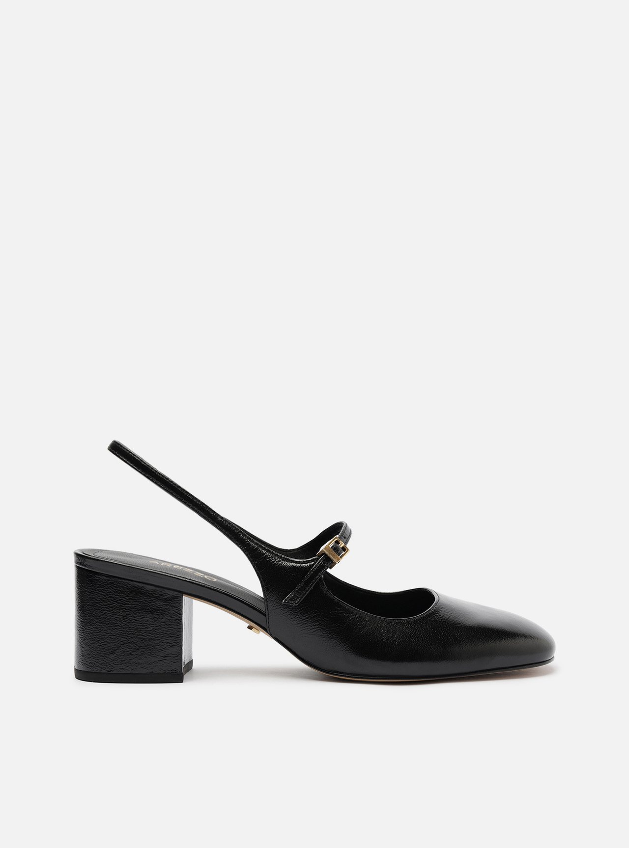 Sapato Boneca Preto Couro Bloco Slingback Classic — foto 1