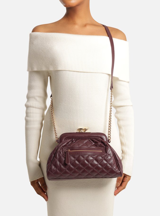 Bolsa Tiracolo Bordô Couro Média Matelassê Corrente