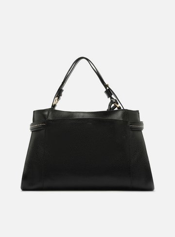 Bolsa Tote Preta Couro Grande Tiras Laterais