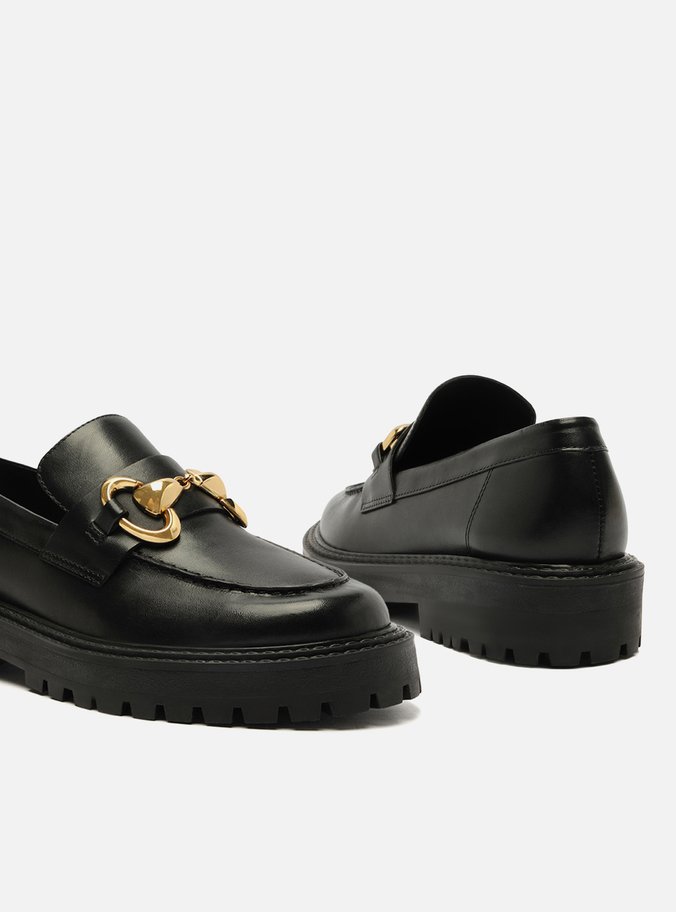 Mocassim Preto Couro Tratorado Bridão