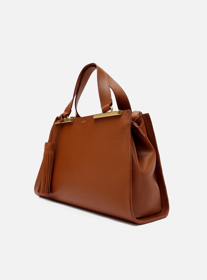 Bolsa Shopping Marrom Caramel Couro Média Barbicacho