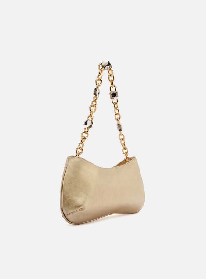 Bolsa Baguete Dourada Couro Média Corrente