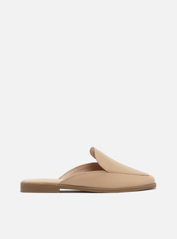 Mule Rasteira Couro Nude