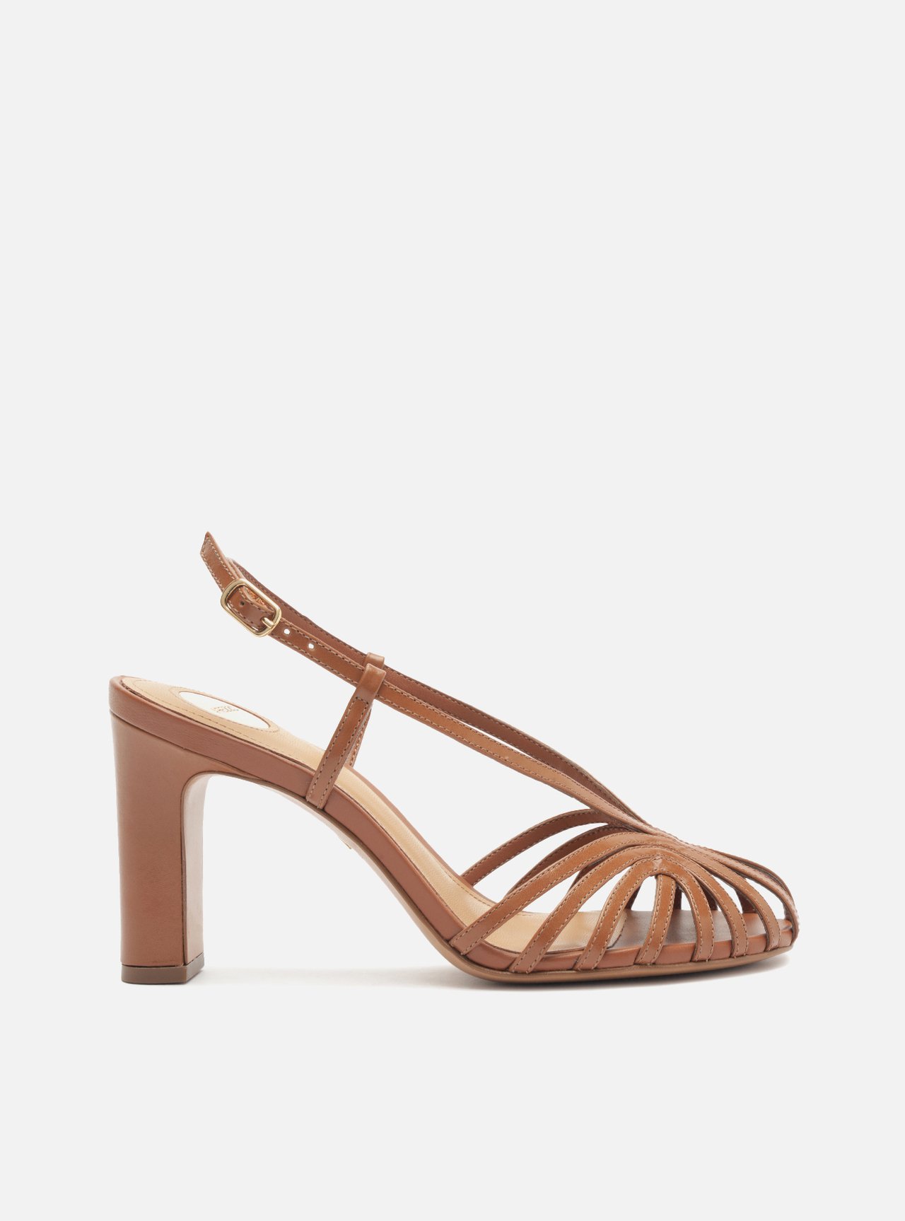 Sandália Marrom Couro Salto Bloco Tiras Slingback — foto 1