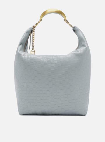Bolsa Hobo Azul Couro Tressê Grande Silvia Braz