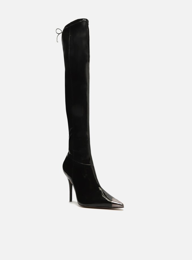 Bota Over The Knee Preta Verniz Bico Fino
