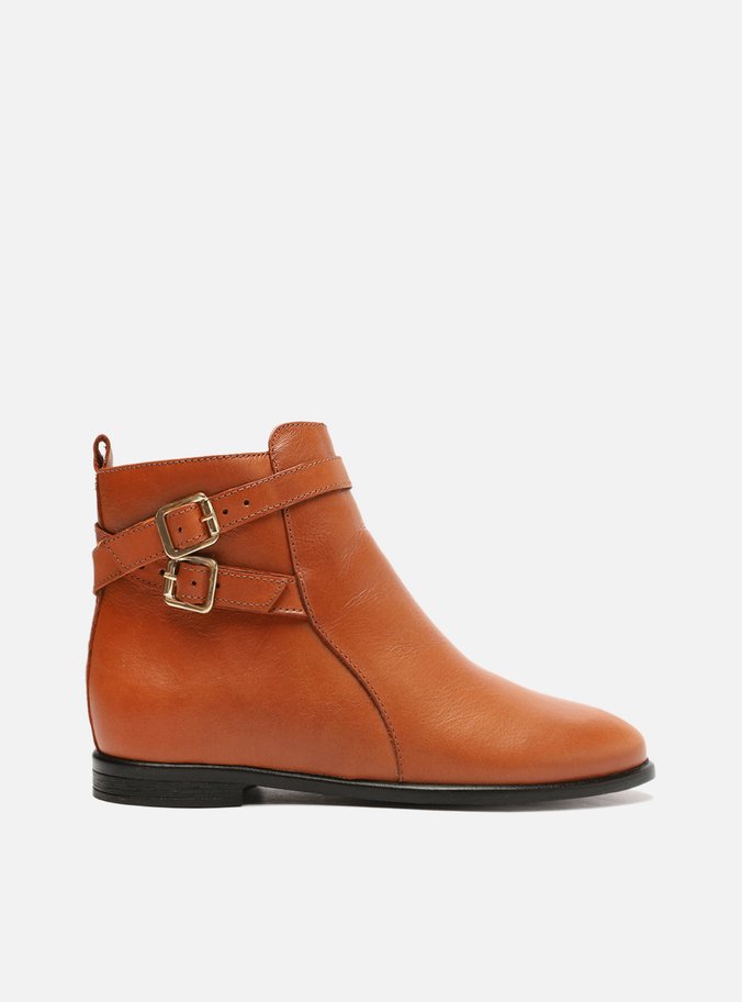 Bota Marrom Couro Cano Curto Tiras Fivelas