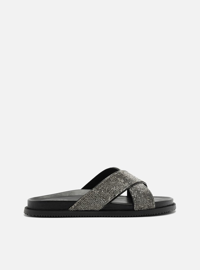 Slide Prata Tiras Largas Strass