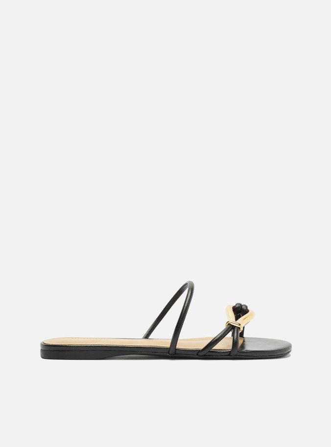 Sandália Rasteira Preta Bico Redondo