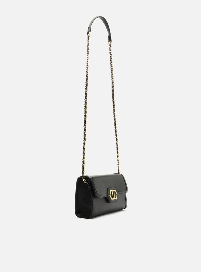 Bolsa Tiracolo Preta Couro Média Metal