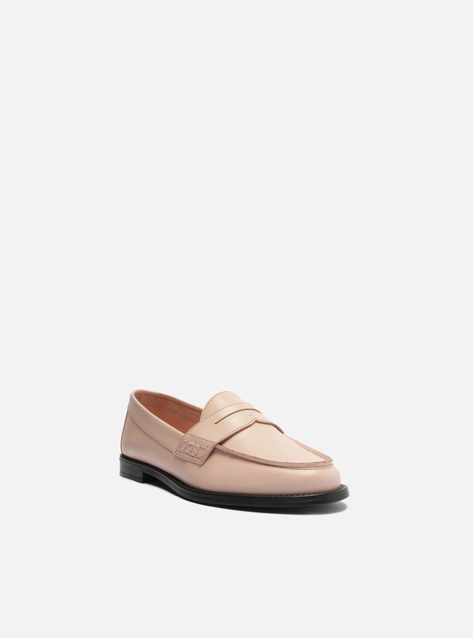 Mocassim Rosa Couro Bico Redondo Tira