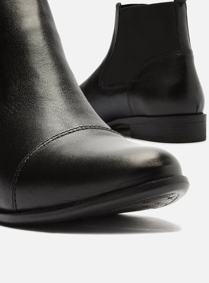 Bota Preta Couro Cano Curto Elástico Chelsea