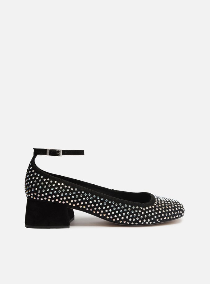 Sapato Boneca Preto Salto Bloco Strass