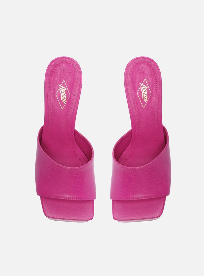 Mule Rosa Couro Meia Pata Salto Flare Megan