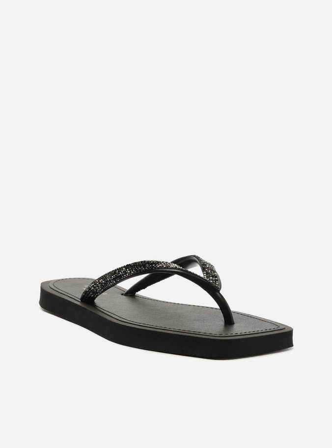 Chinelo de Dedo Preto Strass Square